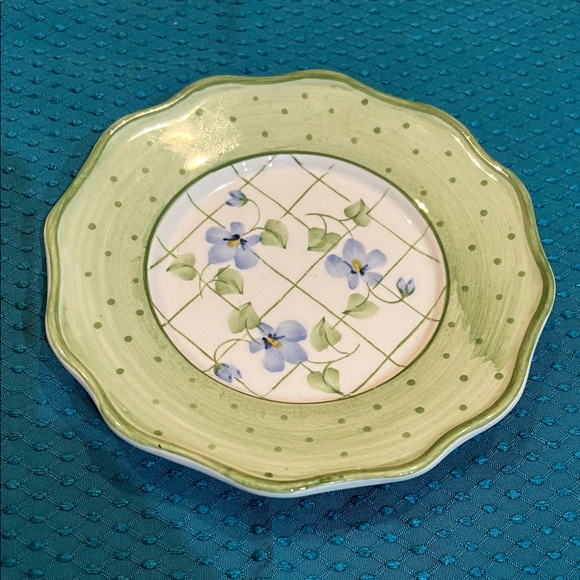 Springtime Green and White Floral Trinket Dish/Spoon Rest w/Small purple flowers - Picture 4 of 4
